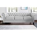 ES ESPINHO ESPN0001 Solid Sal Wood Leatherette Upholstered Button Tufted Chesterfield 3 Seater Sofa Set for Living Room, Steel Grey Color