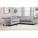 ES ESPINHO ESPN0001 Solid Sal Wood Velvet Upholstered 4 Seater Symmetrical Orientation Button Tufted Chesterfield Modular, Sectional, Corner L Shape Sofa Set for Living Room, Slate Grey Color