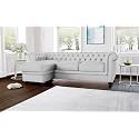 ES ESPINHO ESPN0001 Solid Sal Wood Leatherette Upholstered 3 Seater Left Hand Side Facing Button Tufted Chesterfield Modular, Sectional, Corner L Shape Sofa Set for Living Room, Steel Grey Color