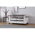 ES ESPINHO ESPN0001 Solid Sal Wood Velvet Upholstered Button Tufted Chesterfield 2 Seater Sofa Set for Living Room, Silver Color