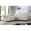 ES ESPINHO ESPN0001 Solid Sal Wood Fabric Upholstered 4 Seater Symmetrical Orientation Button Tufted Chesterfield Modular, Sectional, Corner L Shape Sofa Set for Living Room, Beige Color