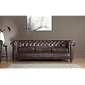 ES ESPINHO ESPN0001 Solid Sal Wood Leatherette Upholstered Button Tufted Chesterfield 3 Seater Sofa Set for Living Room, Chocolate Brown Color