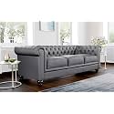 ES ESPINHO ESPN0001 Solid Sal Wood Leatherette Upholstered Button Tufted Chesterfield 3 Seater Sofa Set for Living Room, Dark Grey Color