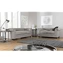 ES ESPINHO ESPN0001 Solid Sal Wood Fabric Upholstered 5 Seater Button Tufted Chesterfield 3+2 Sofa Set for Living Room, Light Grey Color