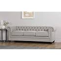 ES ESPINHO ESPN0001 Solid Sal Wood Fabric Upholstered Button Tufted Chesterfield 3 Seater Sofa Set for Living Room, Light Grey Color