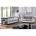 ES ESPINHO ESPN0001 Solid Wood Fabric Button Tufted 5 Seater Chesterfield Sofa Set for Living Room, Silver