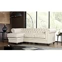 ES ESPINHO ESPN0001 Solid Sal Wood Leatherette Upholstered 3 Seater Left Hand Side Facing Button Tufted Chesterfield Modular, Sectional, Corner L Shape Sofa Set for Living Room, Ivory Color