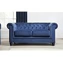 ES ESPINHO ESPN0001 Solid Sal Wood Velvet Upholstered Button Tufted Chesterfield 2 Seater Sofa Set for Living Room, Blue Color
