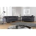 ES ESPINHO ESPN0001 Solid Sal Wood Fabric Upholstered 5 Seater Button Tufted Chesterfield 3+2 Sofa Set for Living Room, Charcoal Grey Color