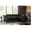 ES ESPINHO ESPN0001 Solid Sal Wood Leatherette Upholstered 3 Seater Right Hand Side Facing Button Tufted Chesterfield Modular, Sectional, Corner L Shape Sofa Set for Living Room, Black Color