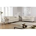 ES ESPINHO ESPN0001 Solid Sal Wood Leatherette Upholstered 5 Seater Button Tufted Chesterfield 3+2 Sofa Set for Living Room, Ivory Color