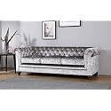 ES ESPINHO ESPN0001 Solid Sal Wood Velvet Upholstered Button Tufted Chesterfield 3 Seater Sofa Set for Living Room, Silver Color