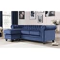 ES ESPINHO ESPN0001 Solid Sal Wood Velvet Upholstered 3 Seater Left Hand Side Facing Button Tufted Chesterfield Modular, Sectional, Corner L Shape Sofa Set for Living Room, Blue Color