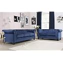 ES ESPINHO ESPN0001 Solid Sal Wood Velvet Upholstered 5 Seater Button Tufted Chesterfield 3+2 Sofa Set for Living Room, Blue Color