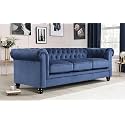 ES ESPINHO ESPN0001 Solid Sal Wood Suede Button Tufted Sophisticated, Elegant, Durable &amp; Comfortable 3 Seater Chesterfield Sofa (Three Seater), Blue Colour (3 Years Warranty)