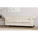 ES ESPINHO ESPN0001 Solid Sal Wood Leatherette Button Tufted Sophisticated, Elegant, Durable & Comfortable 3 Seater Chesterfield Sofa (Three Seater), Off-White Colour (3 Years Warranty)
