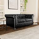 ES ESPINHO ESPN0001 Solid Sal Wood Leatherette Upholstered Button Tufted Chesterfield 2 Seater Sofa Set for Living Room, Black Color