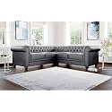ES ESPINHO ESPN0001 Solid Sal Wood Leatherette Upholstered 4 Seater Symmetrical Orientation Button Tufted Chesterfield Modular, Sectional, Corner L Shape Sofa Set for Living Room, Dark Grey Color