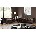 ES ESPINHO ESPN0001 Solid Sal Wood Leatherette Upholstered 5 Seater Button Tufted Chesterfield 3+2 Sofa Set for Living Room, Chocolate Brown Color