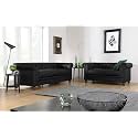 ES ESPINHO ESPN0001 Solid Sal Wood Leatherette Upholstered 5 Seater Button Tufted Chesterfield 3+2 Sofa Set for Living Room, Black Color