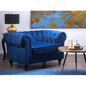 es espinho espn0023 solid sal wood suede button tufted sophisticated elegant durable amp comfortable 1 seater chesterfield sofa single seater blue colour 3 years warranty