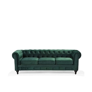 es espinho espn0023 solid sal wood velvet upholstered button tufted chesterfield 3 seater sofa set for living room green color