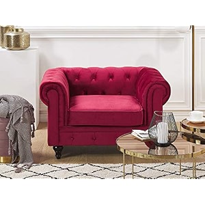 es espinho espn0023 solid sal wood velvet upholstered button tufted chesterfield 1 seater sofa set for living room burgundy color