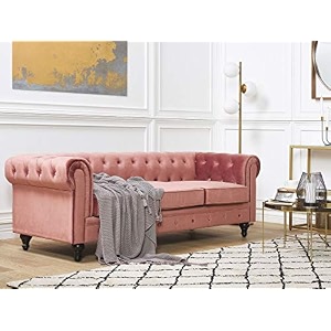 es espinho espn0023 solid sal wood velvet upholstered button tufted chesterfield 3 seater sofa set for living room pink color