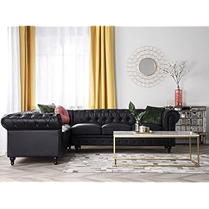 es espinho espn0023 solid sal wood leatherette 6 seater sectional corner modular chesterfield l shape sofa left hand side facing black color