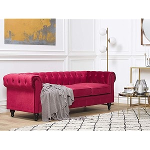 es espinho espn0023 solid sal wood velvet upholstered button tufted chesterfield 3 seater sofa set for living room burgundy color