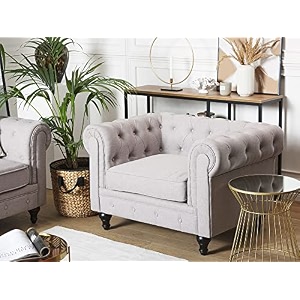 es espinho espn0023 solid sal wood fabric upholstered button tufted chesterfield 1 seater sofa set for living room light grey color