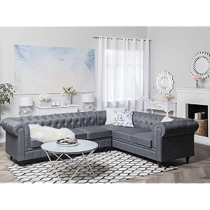 es espinho espn0023 solid sal wood fabric upholstered 5 seater right hand side facing button tufted chesterfield modular sectional corner l shape sofa set for living room grey color