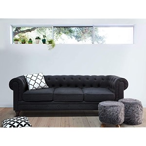 es espinho espn0023 solid sal wood fabric upholstered button tufted chesterfield 3 seater sofa set for living room graphite grey color