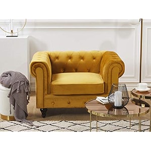 es espinho espn0023 solid sal wood velvet upholstered button tufted chesterfield 1 seater sofa set for living room yellow color