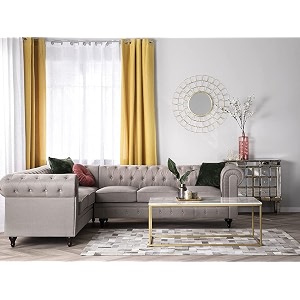 es espinho espn0023 solid sal wood fabric upholstered 5 seater left hand side facing button tufted chesterfield modular sectional corner l shape sofa set for living room light brown color