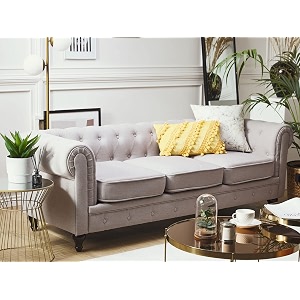 es espinho espn0023 solid sal wood fabric upholstered button tufted chesterfield 3 seater sofa set for living room smoke grey color