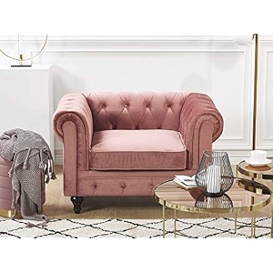 es espinho espn0023 solid sal wood velvet upholstered button tufted chesterfield 1 seater sofa set for living room pink color