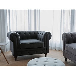 es espinho espn0023 solid sal wood fabric upholstered button tufted chesterfield 1 seater sofa set for living room graphite grey color