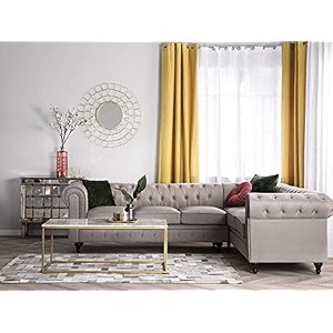 es espinho espn0023 solid sal wood fabric upholstered 5 seater right hand side facing button tufted chesterfield modular sectional corner l shape sofa set for living room light brown color