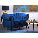 ES ESPINHO ESPN0023 Solid Sal Wood Suede Button Tufted Sophisticated, Elegant, Durable &amp; Comfortable 1 Seater Chesterfield Sofa (Single Seater), Blue Colour (3 Years Warranty)