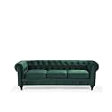 ES ESPINHO ESPN0023 Solid Sal Wood Velvet Upholstered Button Tufted Chesterfield 3 Seater Sofa Set for Living Room, Green Color
