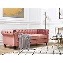 ES ESPINHO ESPN0023 Solid Sal Wood Velvet Upholstered Button Tufted Chesterfield 3 Seater Sofa Set for Living Room, Pink Color