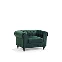 ES ESPINHO ESPN0023 Solid Sal Wood Velvet Upholstered Button Tufted Chesterfield 1 Seater Sofa Set for Living Room, Green Color