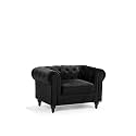 ES ESPINHO ESPN0023 Solid Sal Wood Velvet Upholstered Button Tufted Chesterfield 1 Seater Sofa Set for Living Room, Black Color