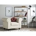 ES ESPINHO ESPN0023 Solid Sal Wood Fabric Upholstered Button Tufted Chesterfield 1 Seater Sofa Set for Living Room, Beige Color