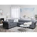 ES ESPINHO ESPN0023 Solid Sal Wood Fabric Upholstered 5 Seater Left Hand Side Facing Button Tufted Chesterfield Modular, Sectional, Corner L Shape Sofa Set for Living Room, Grey Color