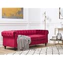 ES ESPINHO ESPN0023 Solid Sal Wood Velvet Upholstered Button Tufted Chesterfield 3 Seater Sofa Set for Living Room, Burgundy Color