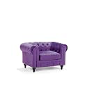 ES ESPINHO ESPN0023 Solid Sal Wood Velvet Upholstered Button Tufted Chesterfield 1 Seater Sofa Set for Living Room, Purple Color