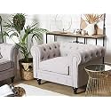 ES ESPINHO ESPN0023 Solid Sal Wood Fabric Upholstered Button Tufted Chesterfield 1 Seater Sofa Set for Living Room, Light Grey Color