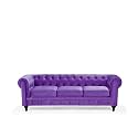 ES ESPINHO ESPN0023 Solid Sal Wood Velvet Upholstered Button Tufted Chesterfield 3 Seater Sofa Set for Living Room, Purple Color